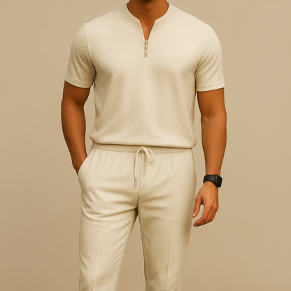 Men's Summer Waffle Collar Zipper Set for men, view 5
