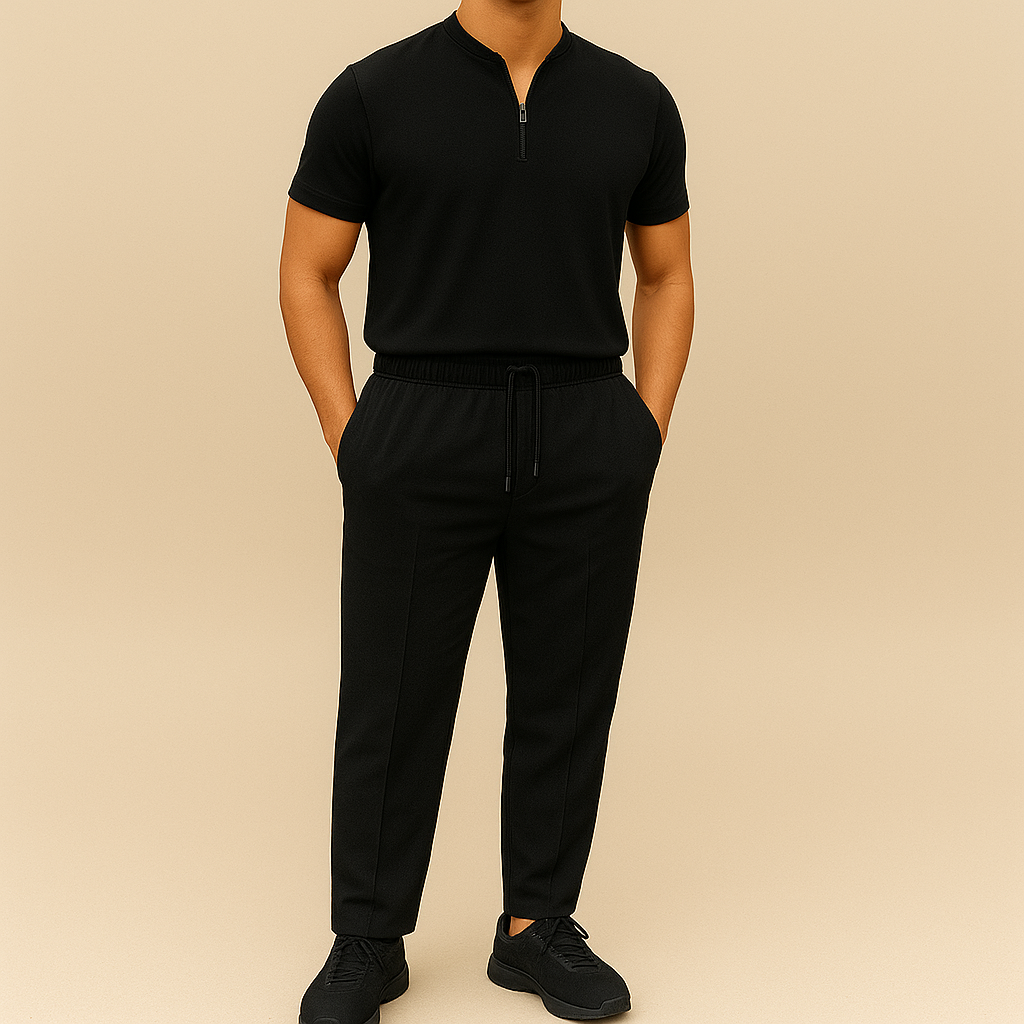 Men's Summer Waffle Collar Zipper Set for men, view 4