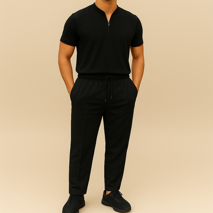 Men's Summer Waffle Collar Zipper Set for men, view 4
