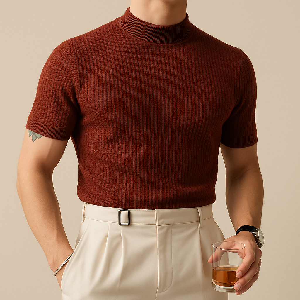 Men's Mock Turtleneck Ribbed Knit Tee for men, view 6