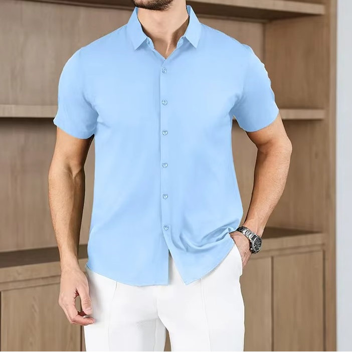 Men's Business Casual Solid Color Short Sleeve Shirt for men, view 9