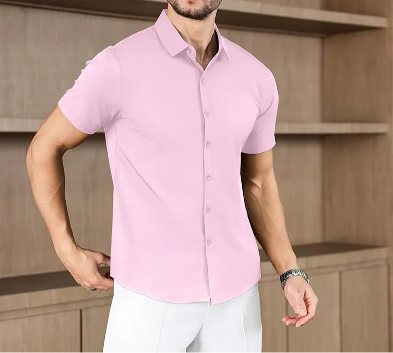 Men's Business Casual Solid Color Short Sleeve Shirt for men, view 4